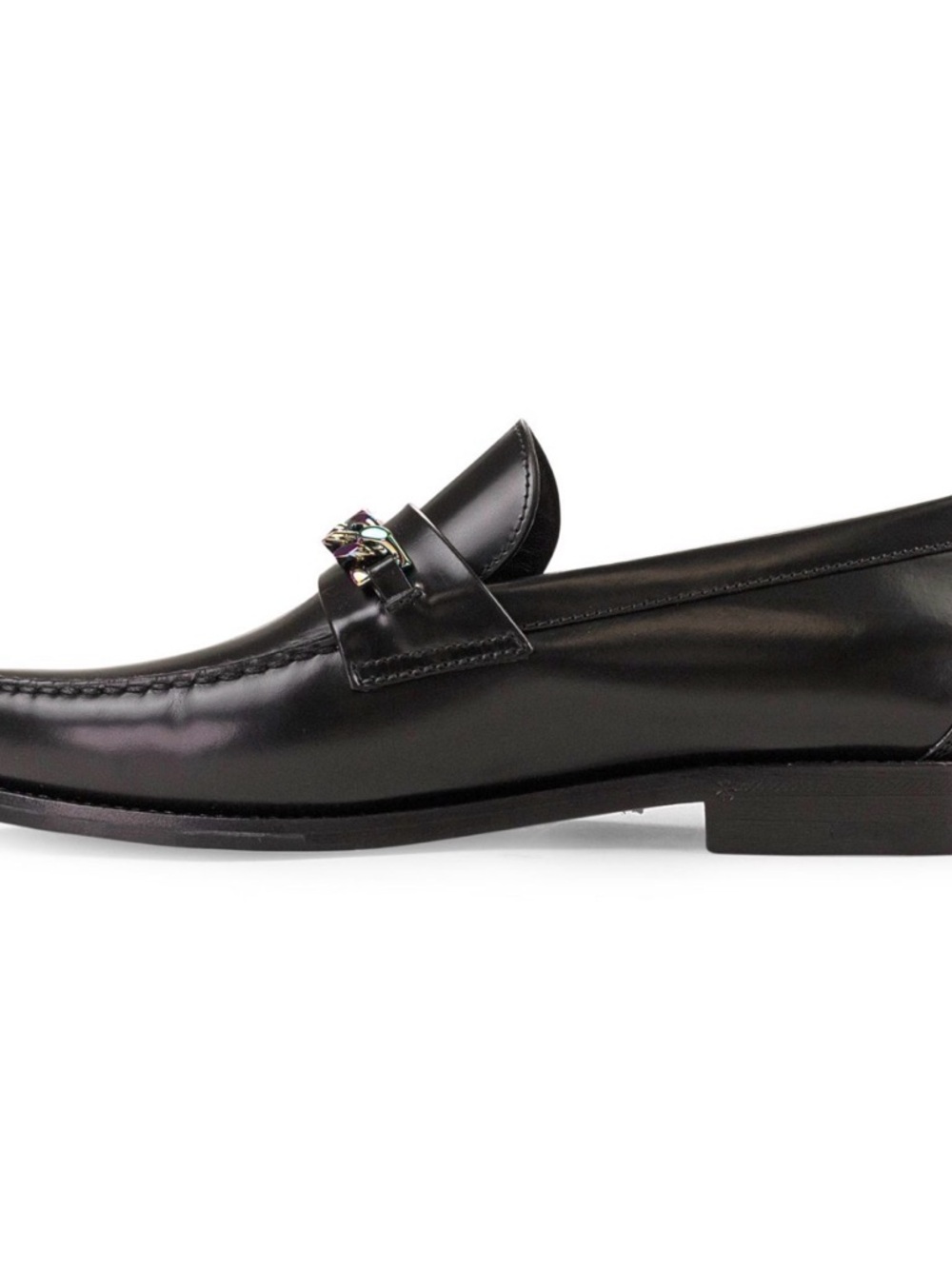 Men's Black Leather Chain-Accent Loafers - Picture 4 of 14